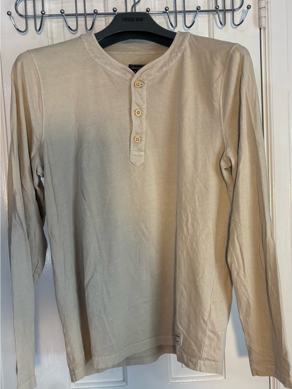 Abercrombie & Fitch Men's Long-Sleeve Henley in Light Beige